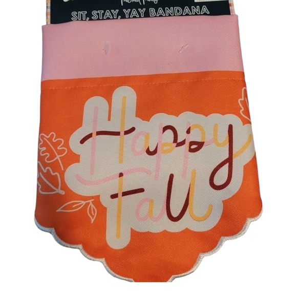 Packed Party Bandana "Happy Fall" Spelled Out Org/Pink Halloween Blue Plaid XS/S - Picture 3 of 6
